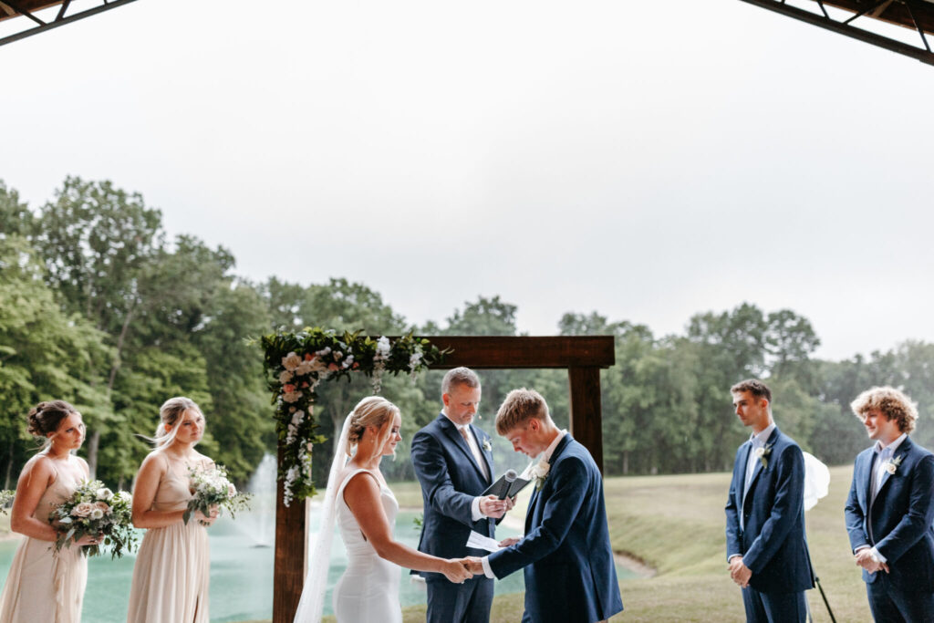 wedding ceremony at marlene's event barn