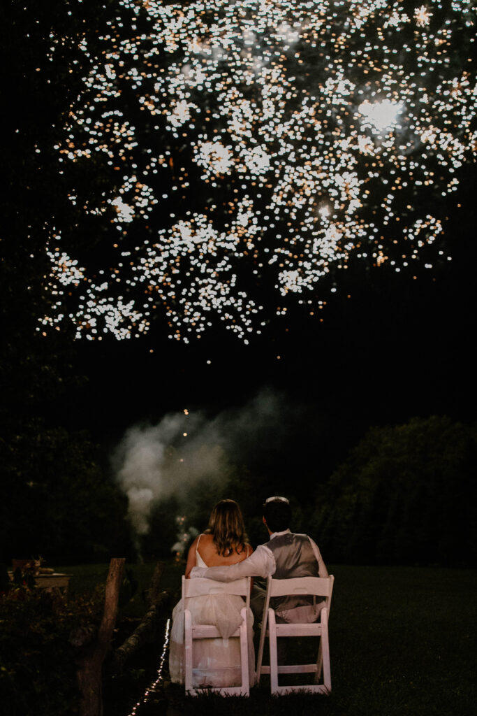 fireworks at intimate backyard wedding reception