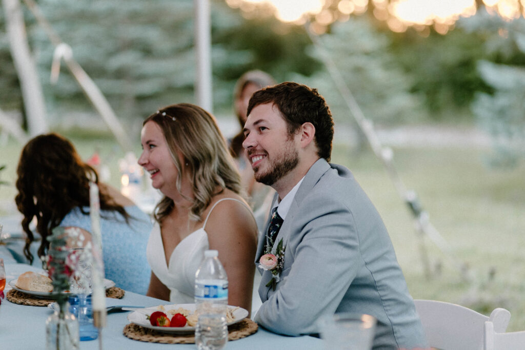 bride and groom at their backyard wedding reception in illinois