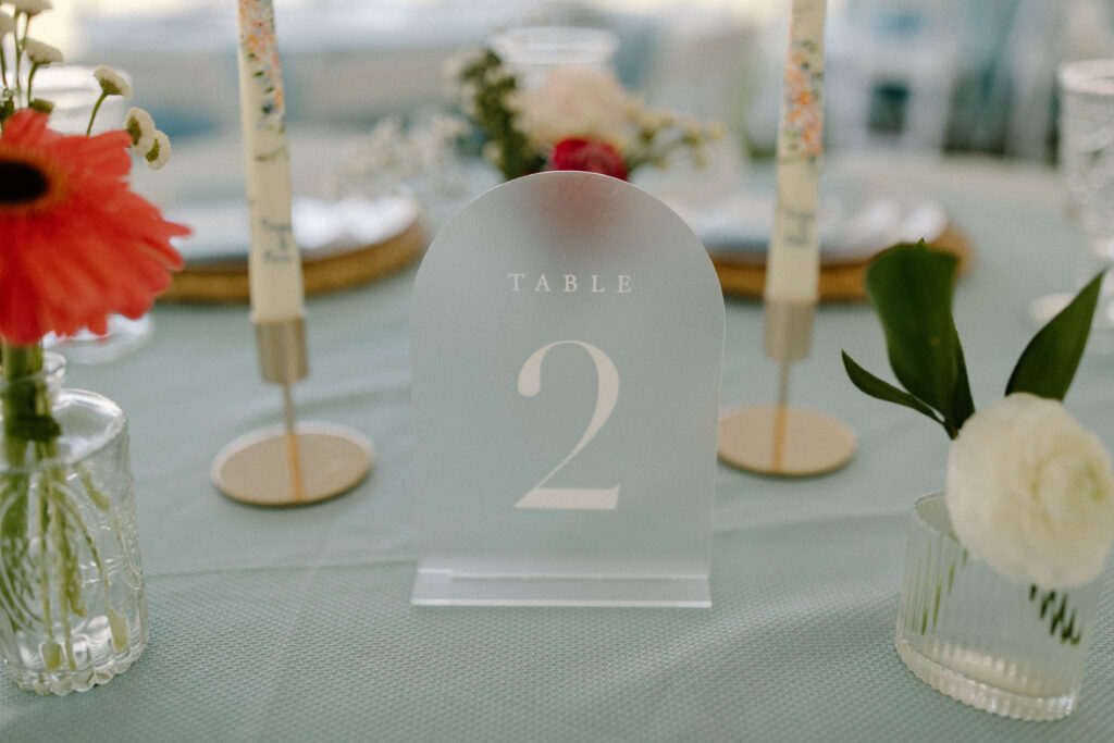 table decor at intimate backyard wedding reception