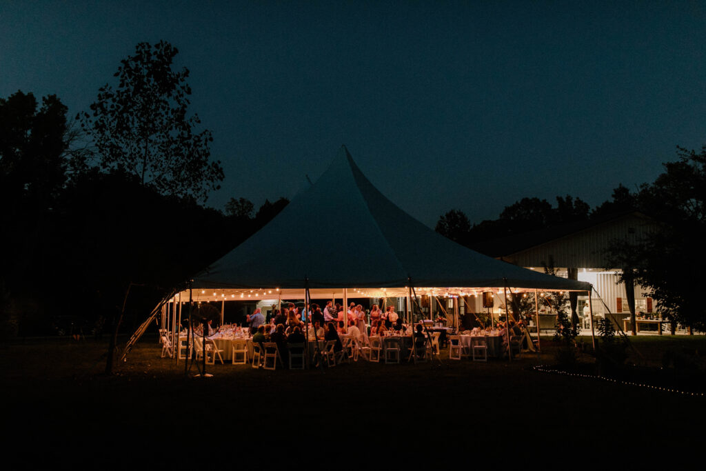 reception tent at backyard wedding in illinois