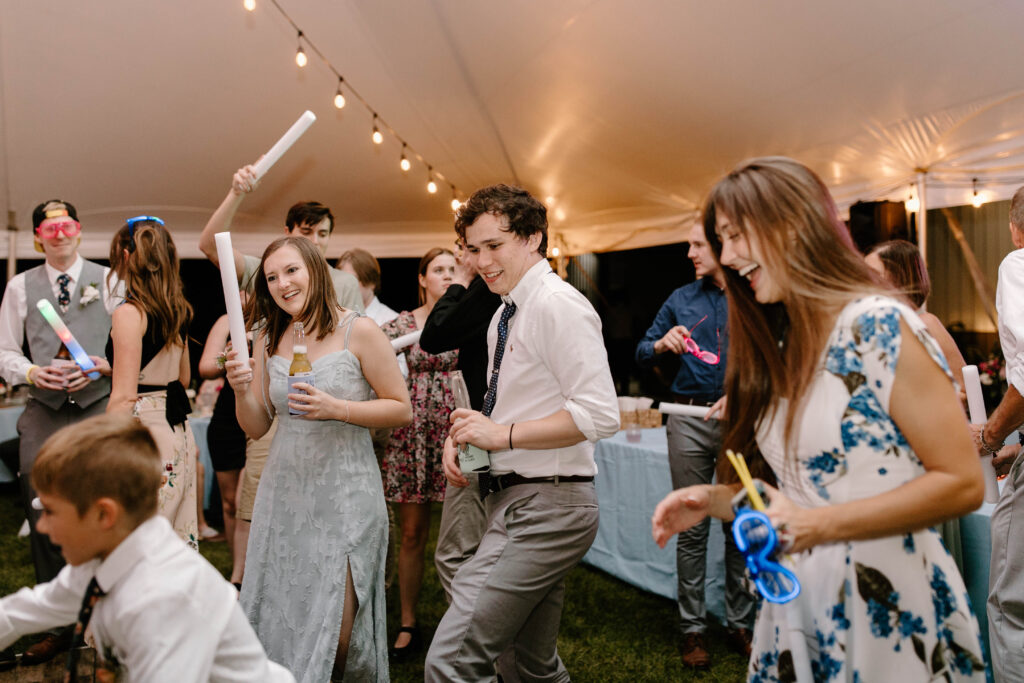 dancing at intimate backyard wedding reception
